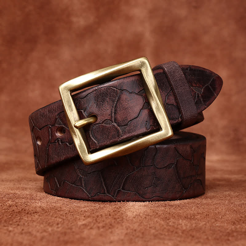 Ice Cracked Embossed Pattern Distressed Leather Belt - Image 6