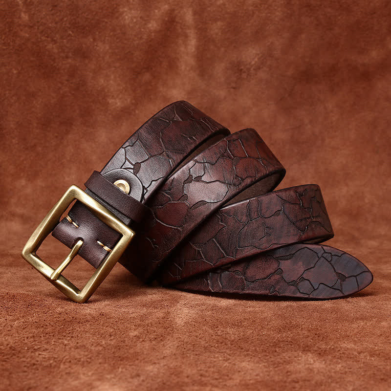 Ice Cracked Embossed Pattern Distressed Leather Belt - Image 7