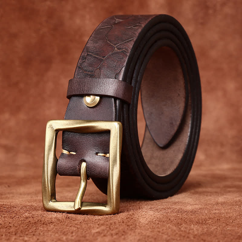 Ice Cracked Embossed Pattern Distressed Leather Belt - Image 8