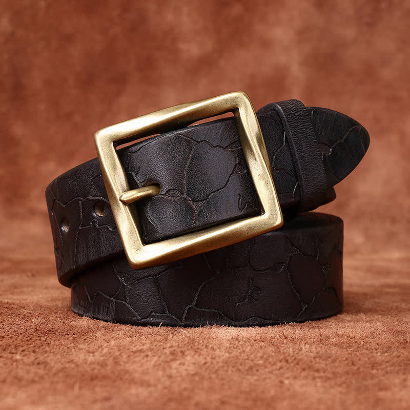 Ice Cracked Embossed Pattern Distressed Leather Belt - Image 9