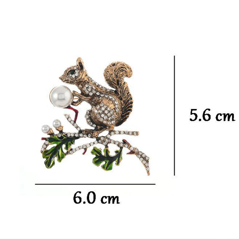 Imitation Pearl Diamond Inlaid Cute Squirrel Brooch - Image 5