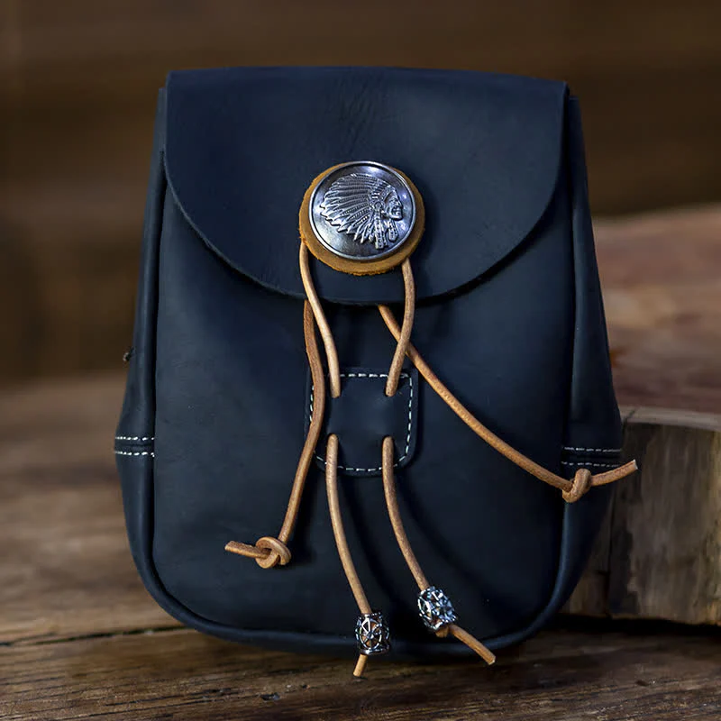 Indian Style Small Wallet Drawstring Crazy Horse Leather Belt Bag - Image 10