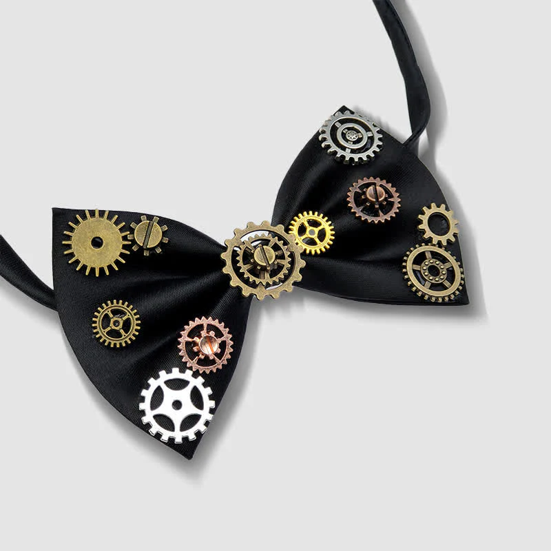 Industrial Aesthetic Steampunk Gear Embellished Bow Tie - Image 3