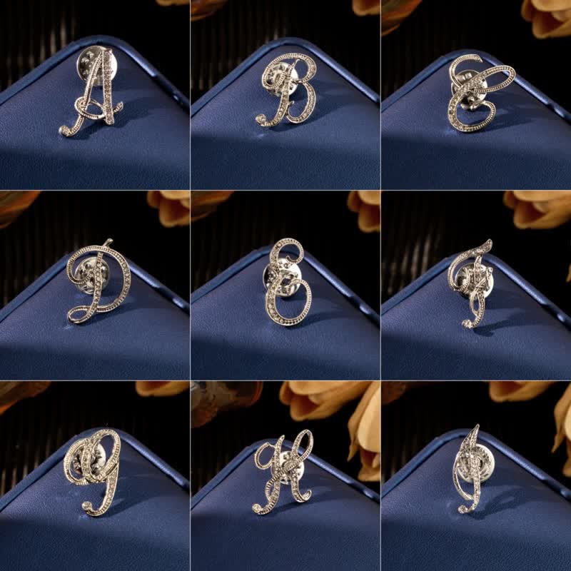 Initial Letter 26 Alphabet Silver Rhinestone Brooch - Image 2