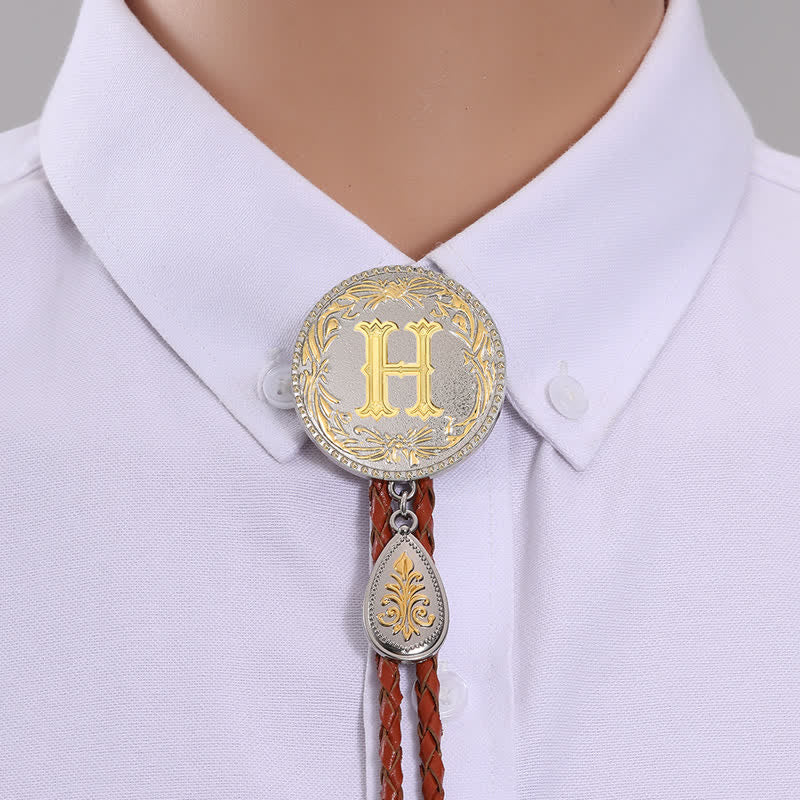 Initial Letter Brown Leather Bolo Tie With Teardrop-Shaped Pendant - Image 11