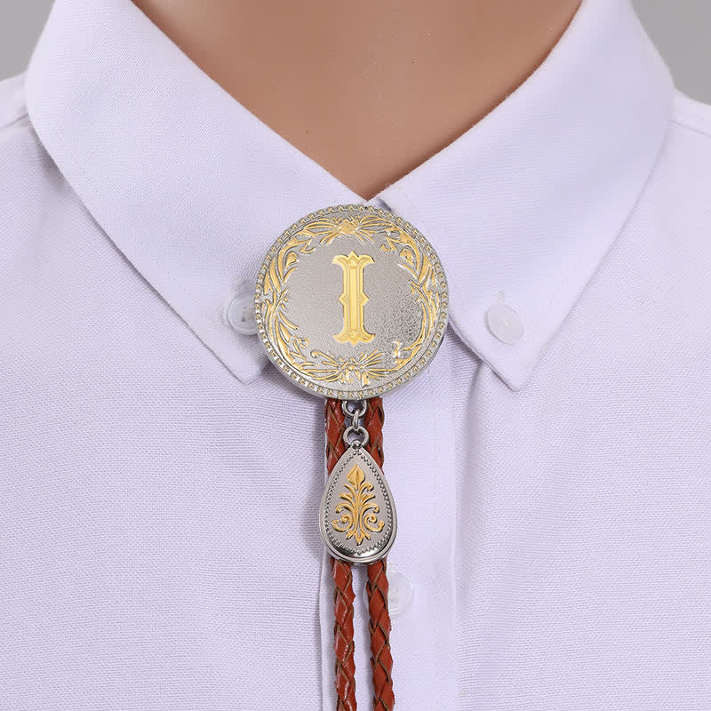 Initial Letter Brown Leather Bolo Tie With Teardrop-Shaped Pendant - Image 12