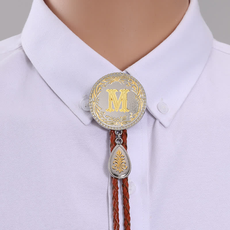 Initial Letter Brown Leather Bolo Tie With Teardrop-Shaped Pendant - Image 16