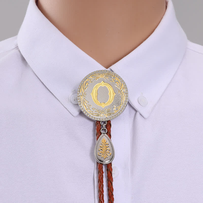 Initial Letter Brown Leather Bolo Tie With Teardrop-Shaped Pendant - Image 18
