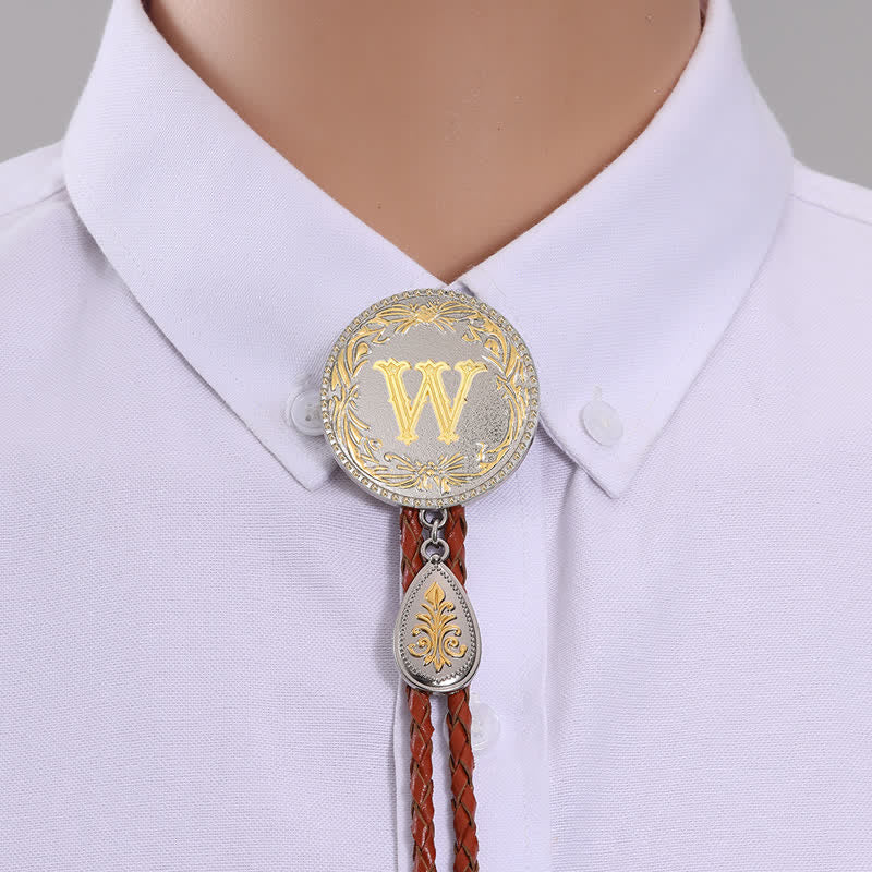 Initial Letter Brown Leather Bolo Tie With Teardrop-Shaped Pendant - Image 26