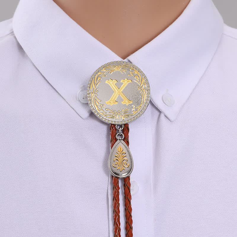 Initial Letter Brown Leather Bolo Tie With Teardrop-Shaped Pendant - Image 27