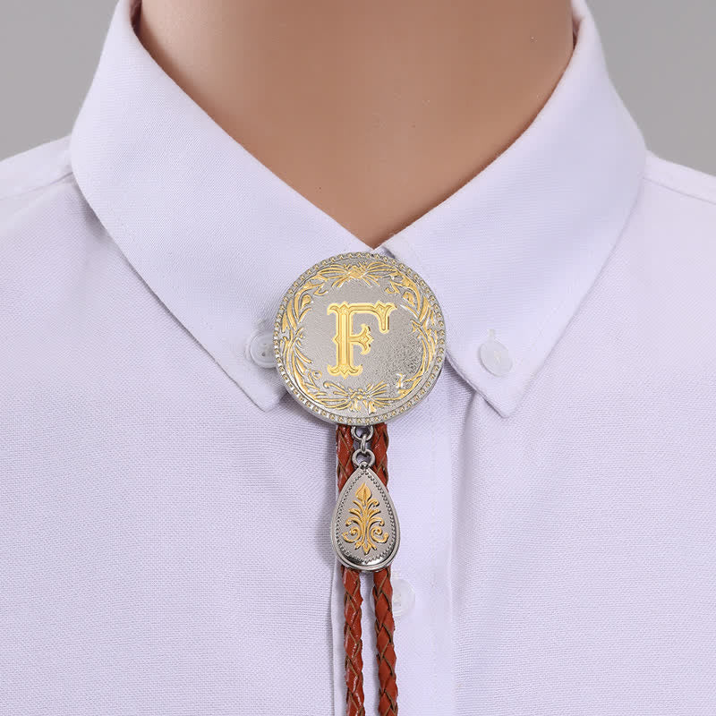 Initial Letter Brown Leather Bolo Tie With Teardrop-Shaped Pendant - Image 9