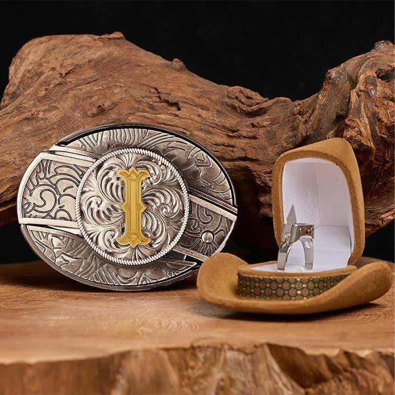 Initial Letter DIY Hidden Knife Belt Buckle Functional Ring Bundle Set - Image 15