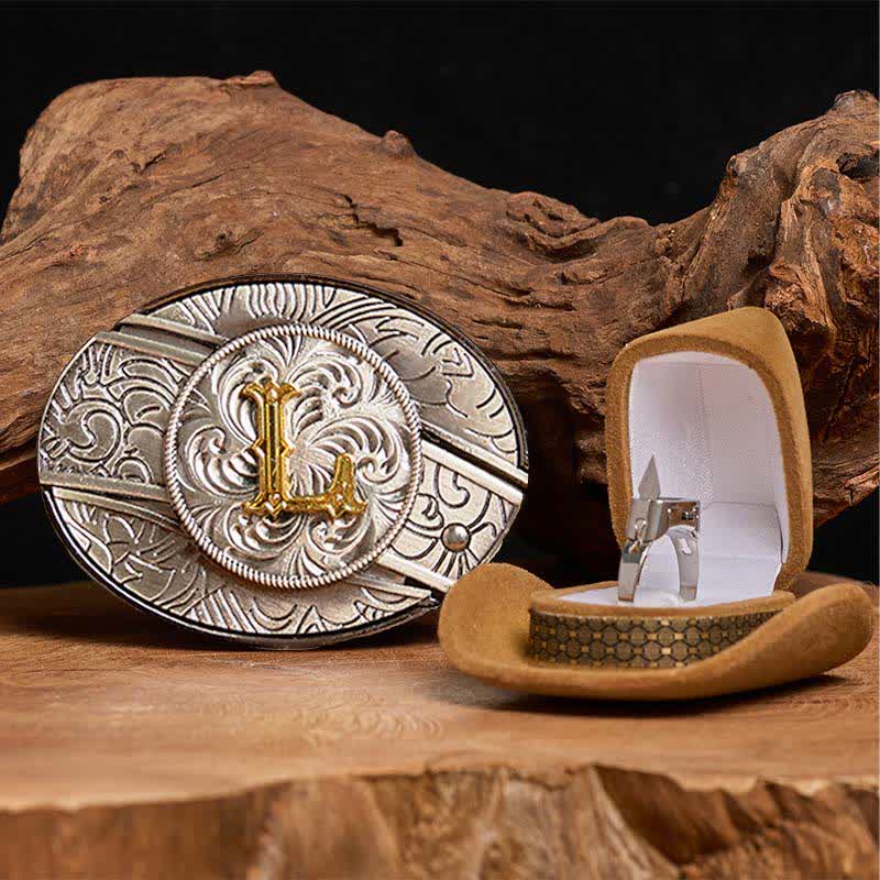 Initial Letter DIY Hidden Knife Belt Buckle Functional Ring Bundle Set - Image 18