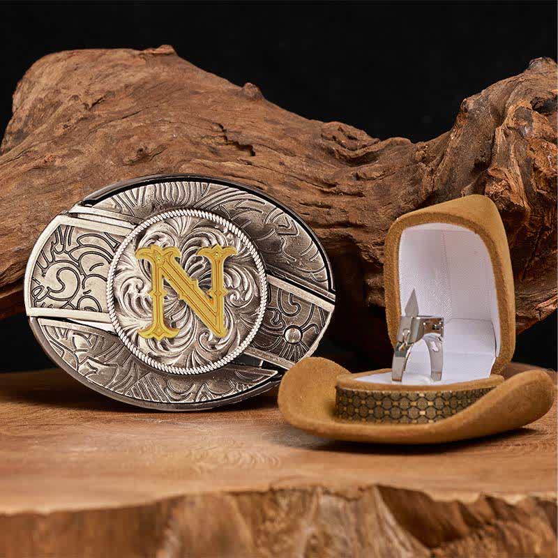 Initial Letter DIY Hidden Knife Belt Buckle Functional Ring Bundle Set - Image 20