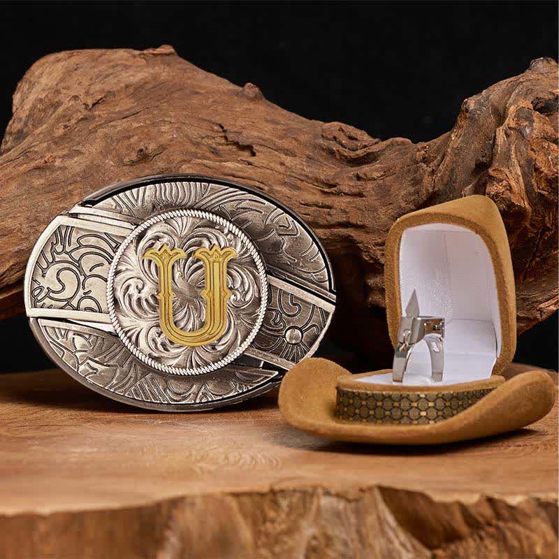 Initial Letter DIY Hidden Knife Belt Buckle Functional Ring Bundle Set - Image 27