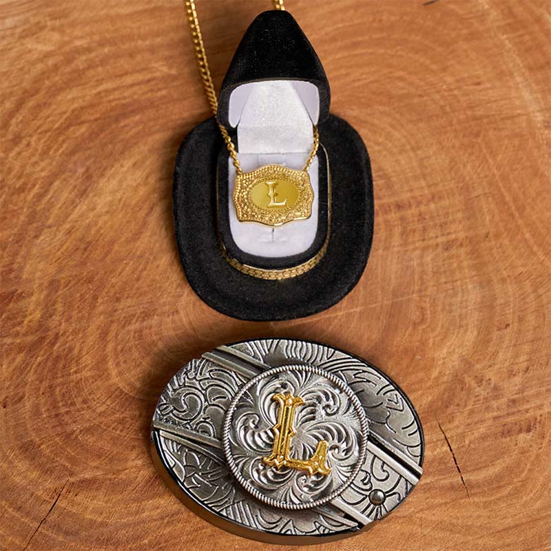 Initial Letter DIY Hidden Knife Belt Buckle Gold Necklace Bundle Set - Image 18