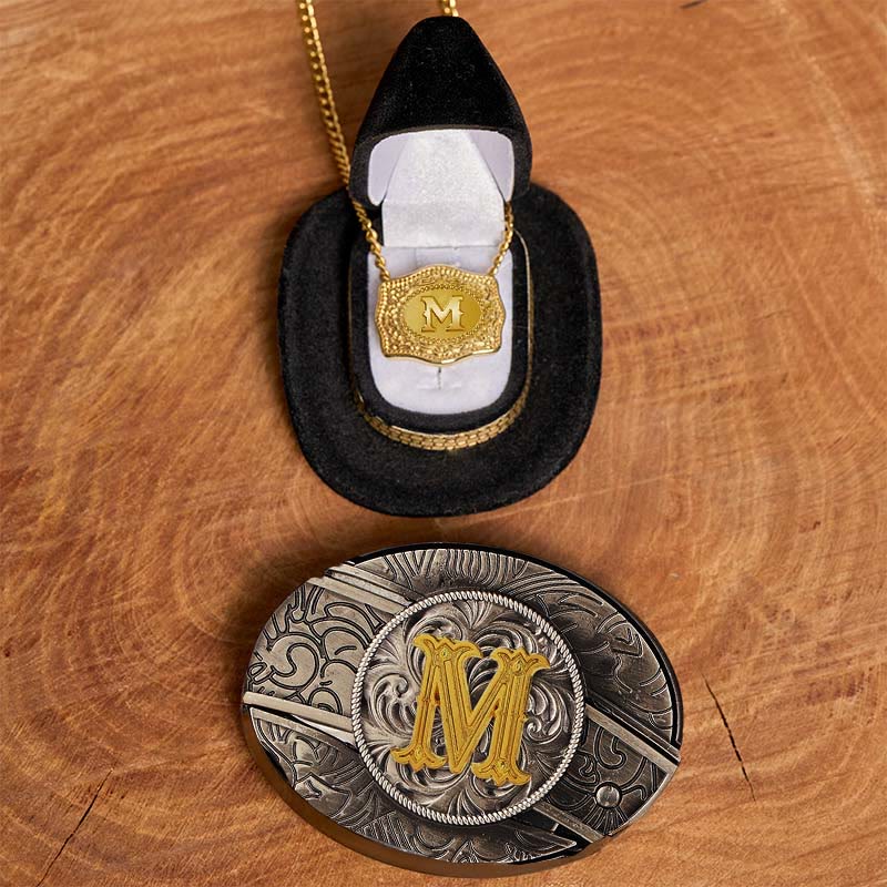 Initial Letter DIY Hidden Knife Belt Buckle Gold Necklace Bundle Set - Image 19
