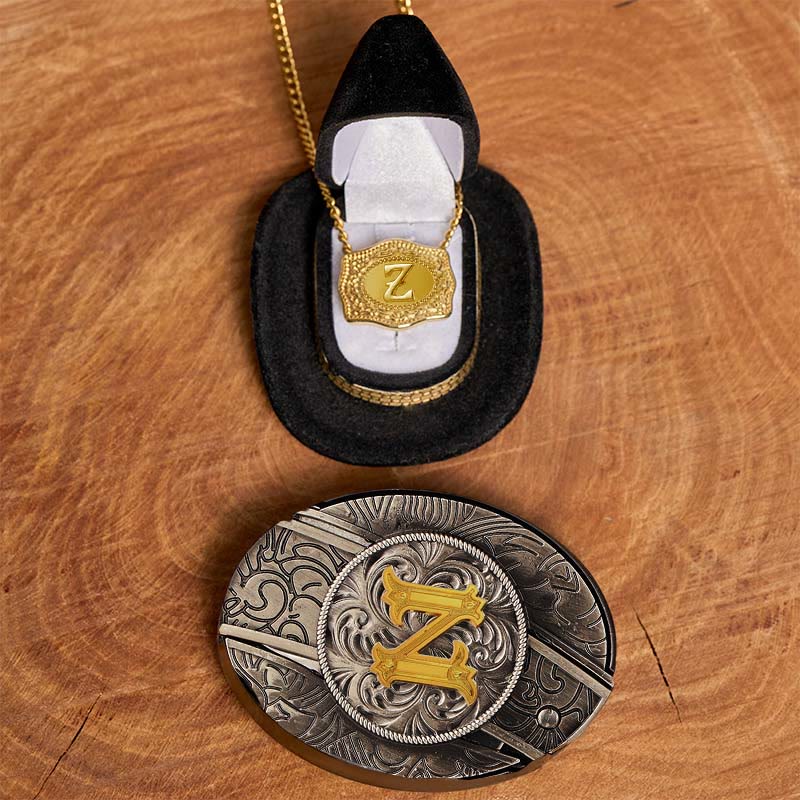 Initial Letter DIY Hidden Knife Belt Buckle Gold Necklace Bundle Set - Image 32