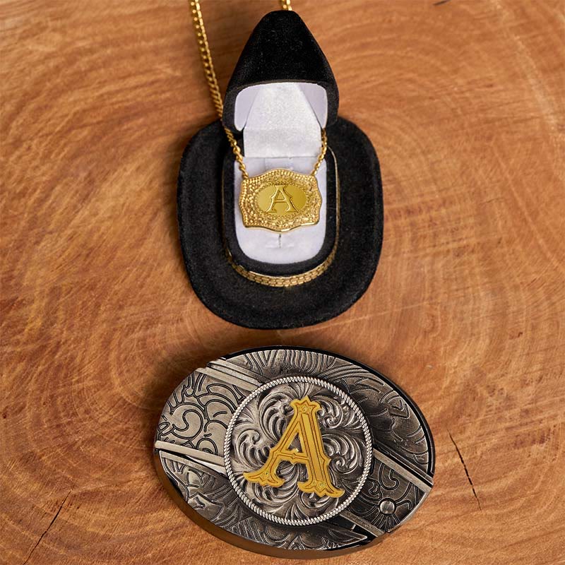Initial Letter DIY Hidden Knife Belt Buckle Gold Necklace Bundle Set - Image 8