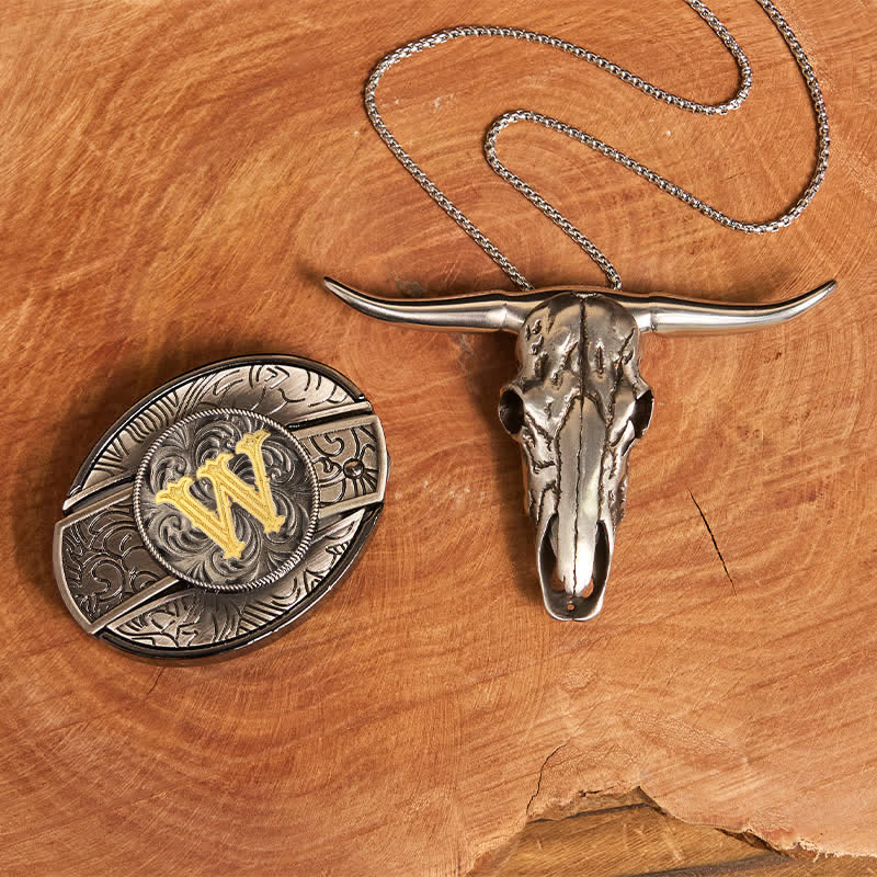 Initial Letter DIY Hidden Knife Belt Buckle Longhorn Pendant Bundle Set - Image 32