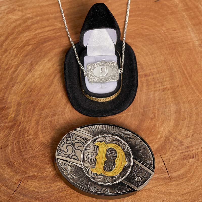 Initial Letter DIY Hidden Knife Belt Buckle Silver Necklace Bundle Set - Image 10