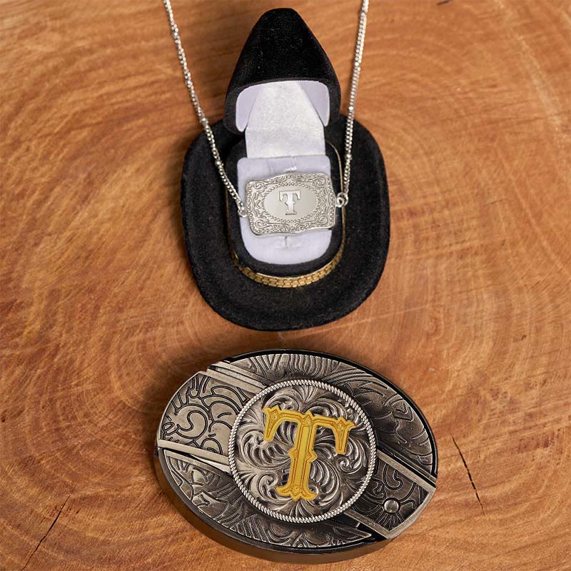 Initial Letter DIY Hidden Knife Belt Buckle Silver Necklace Bundle Set - Image 26