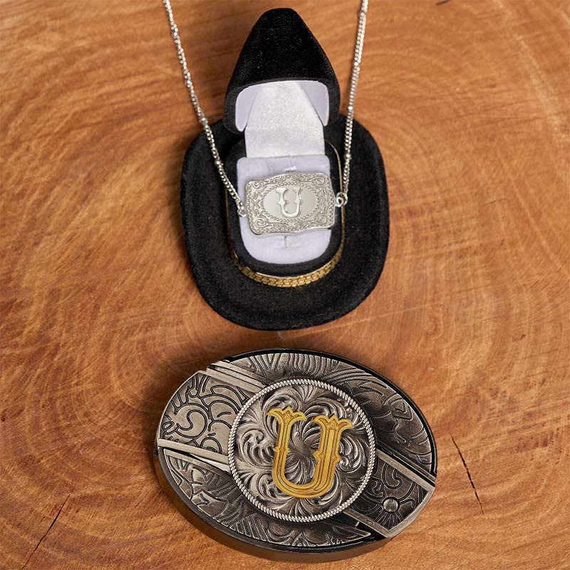 Initial Letter DIY Hidden Knife Belt Buckle Silver Necklace Bundle Set - Image 27