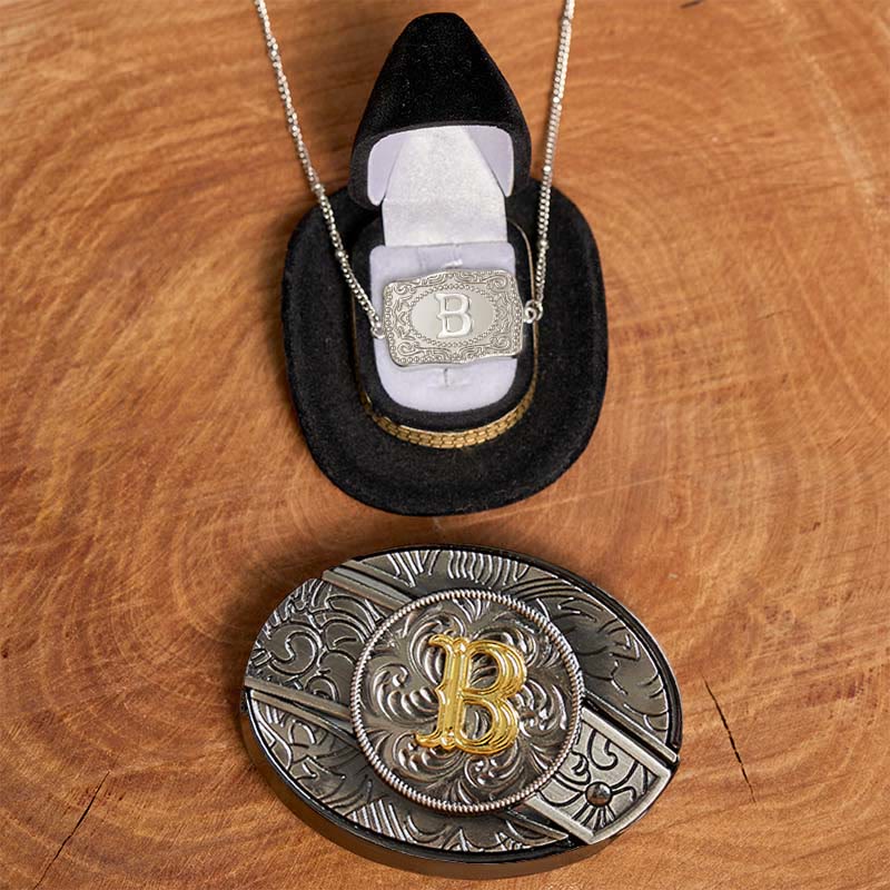 Initial Letter DIY Hidden Knife Belt Buckle Silver Necklace Bundle Set - Image 3