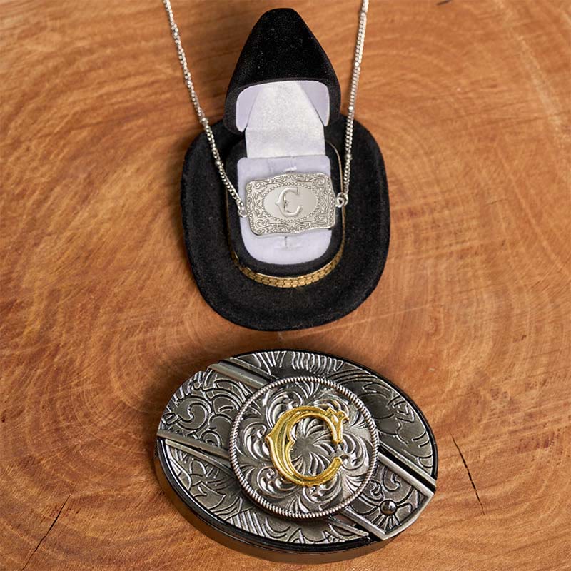 Initial Letter DIY Hidden Knife Belt Buckle Silver Necklace Bundle Set - Image 9