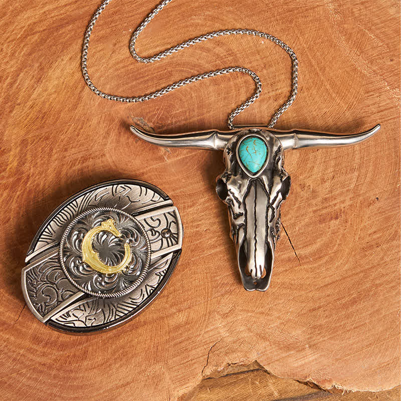 Initial Letter DIY Hidden Knife Buckle Turquoise Bull Pendant Bundle Set - Image 12