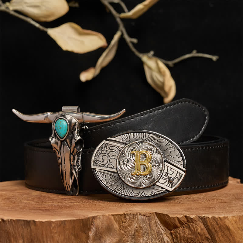 Initial Letter DIY Hidden Knife Buckle Turquoise Bull Pendant Bundle Set - Image 8