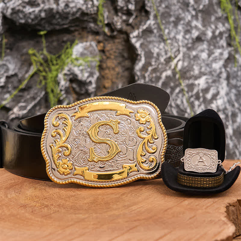 Initial Letter DIY Western Belt Buckle Silver Necklace Bundle Set - Image 4