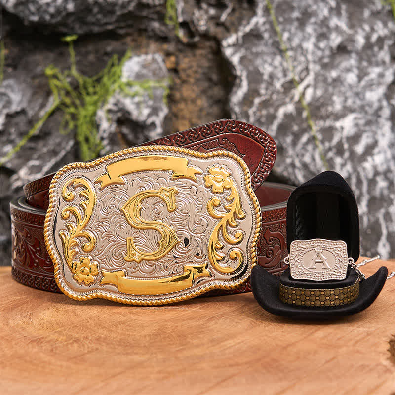 Initial Letter DIY Western Belt Buckle Silver Necklace Bundle Set - Image 7