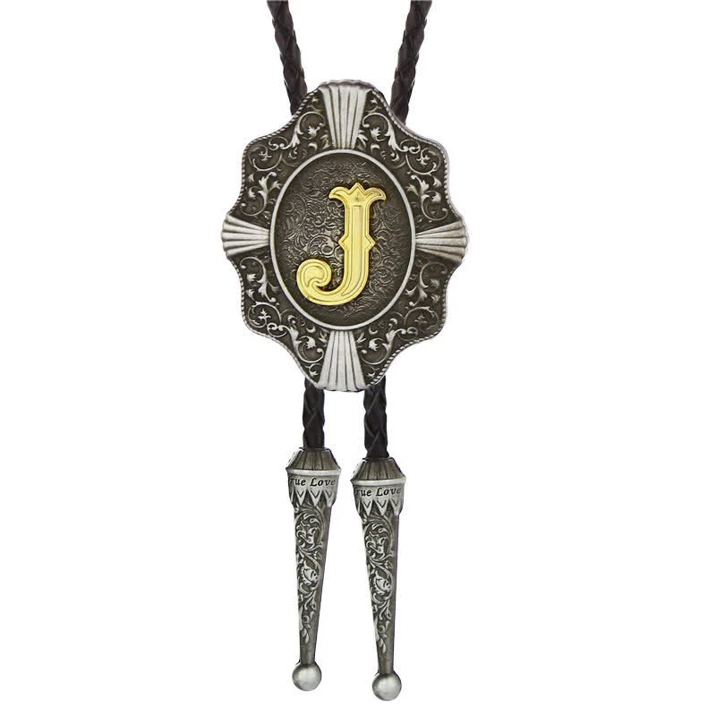 Intricate Filigree Design Initial Letter A To Z Bolo Tie - Image 11