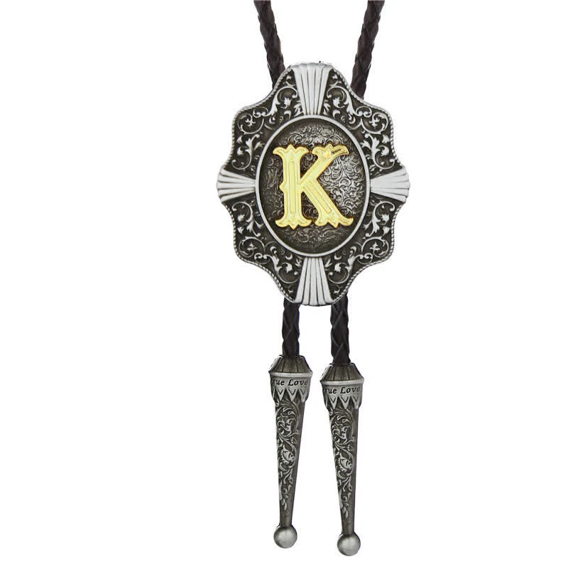 Intricate Filigree Design Initial Letter A To Z Bolo Tie - Image 12