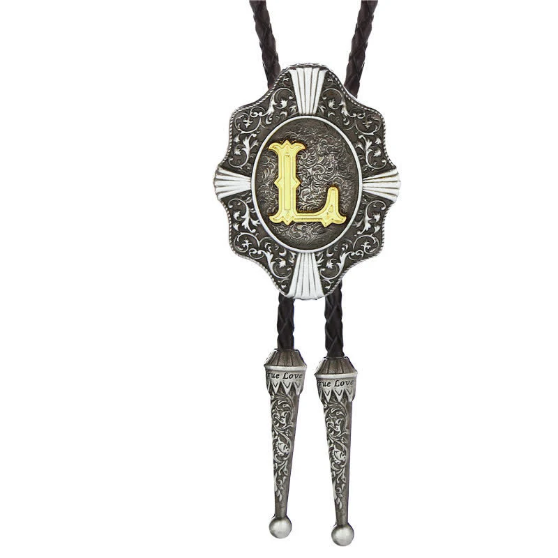 Intricate Filigree Design Initial Letter A To Z Bolo Tie - Image 13