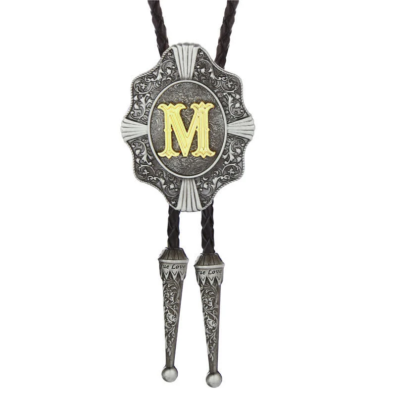 Intricate Filigree Design Initial Letter A To Z Bolo Tie - Image 14