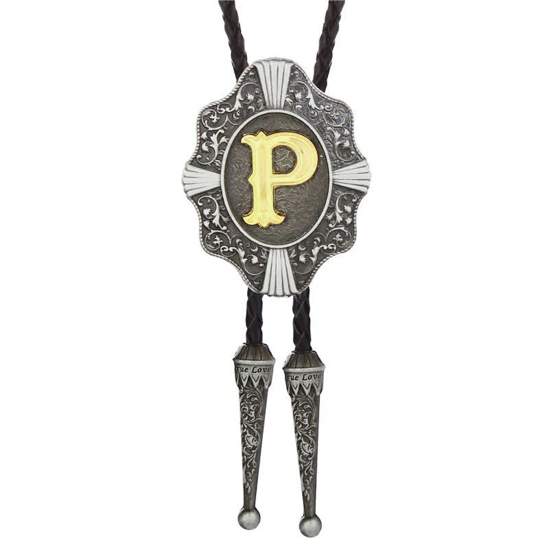 Intricate Filigree Design Initial Letter A To Z Bolo Tie - Image 17