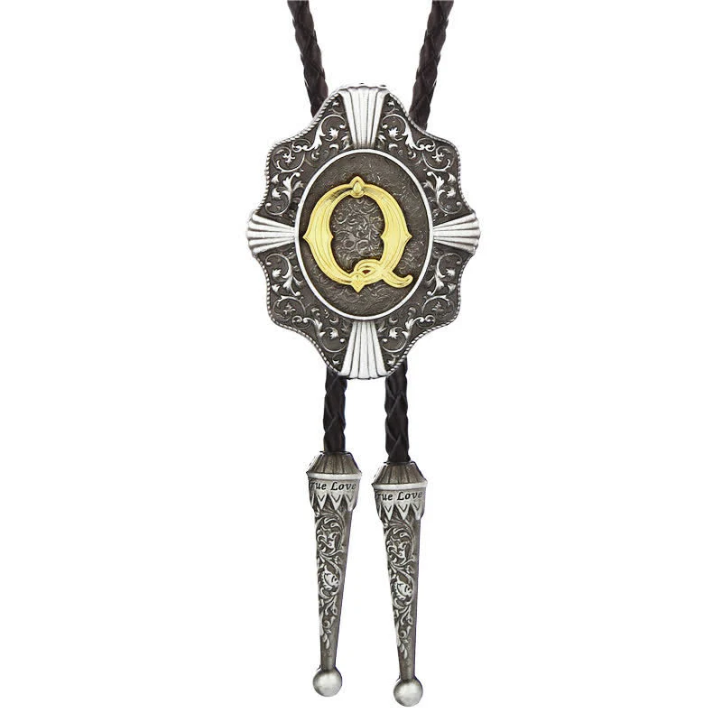 Intricate Filigree Design Initial Letter A To Z Bolo Tie - Image 18