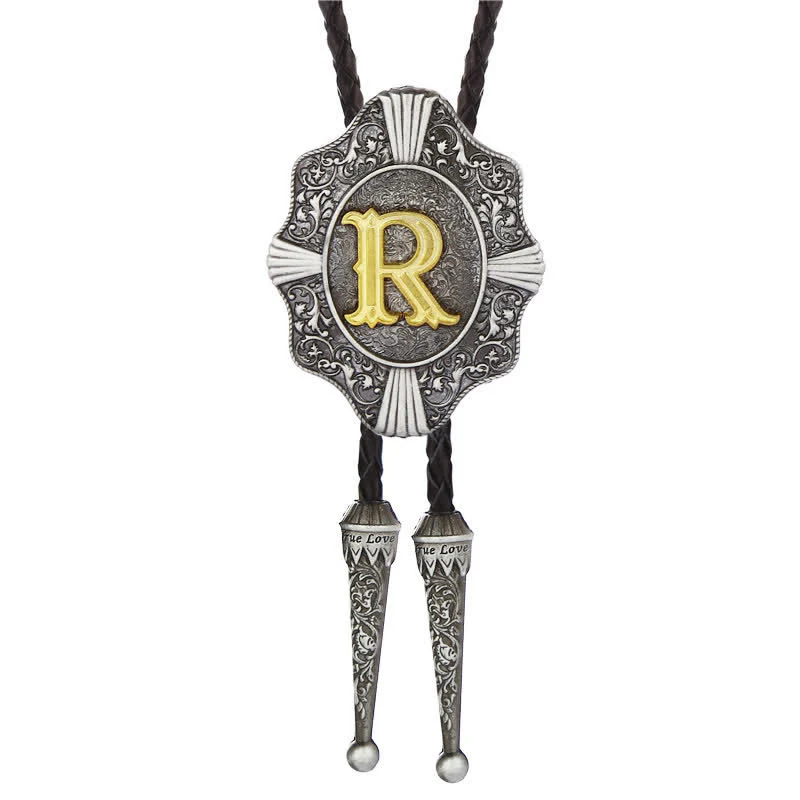 Intricate Filigree Design Initial Letter A To Z Bolo Tie - Image 19