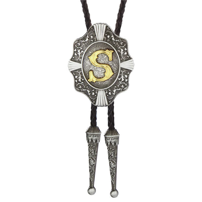 Intricate Filigree Design Initial Letter A To Z Bolo Tie - Image 20