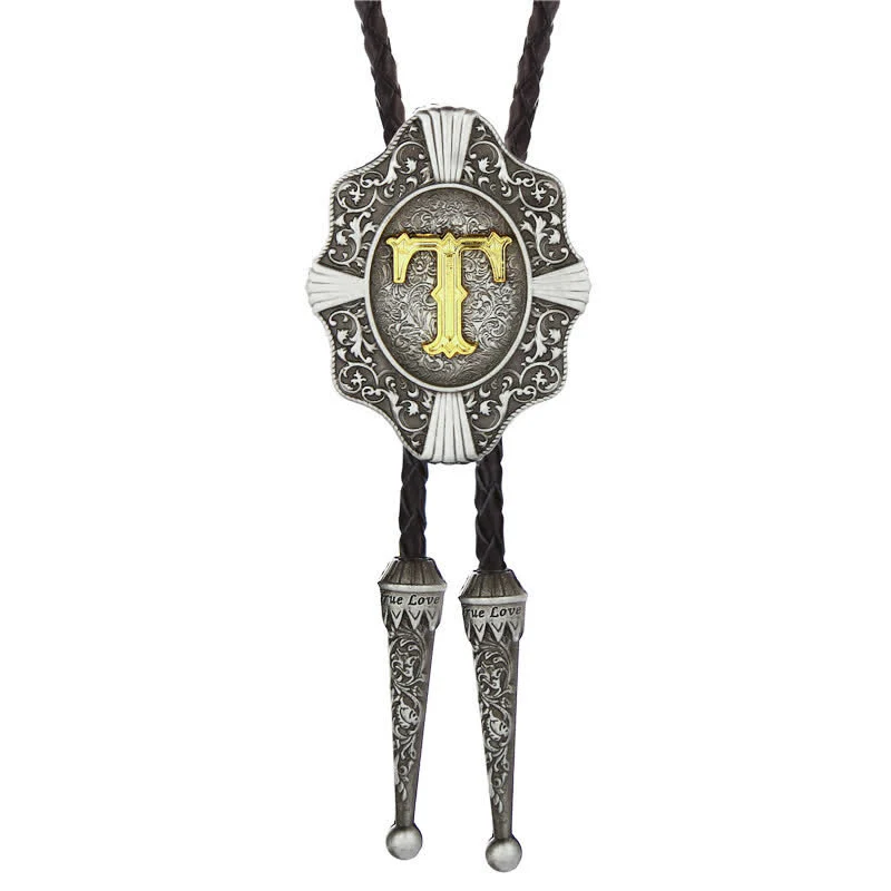 Intricate Filigree Design Initial Letter A To Z Bolo Tie - Image 21