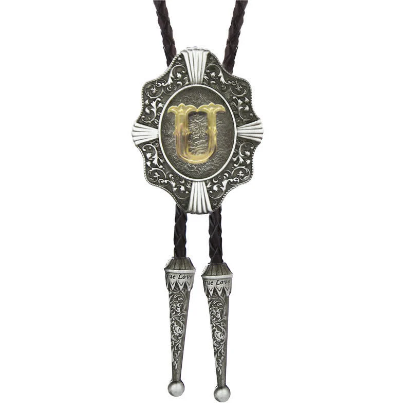 Intricate Filigree Design Initial Letter A To Z Bolo Tie - Image 22