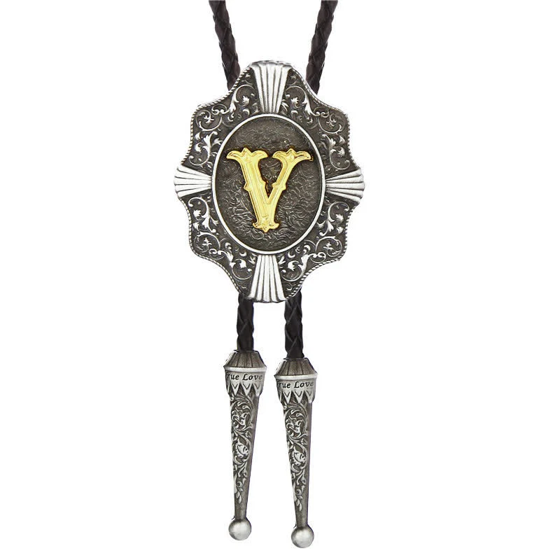 Intricate Filigree Design Initial Letter A To Z Bolo Tie - Image 24