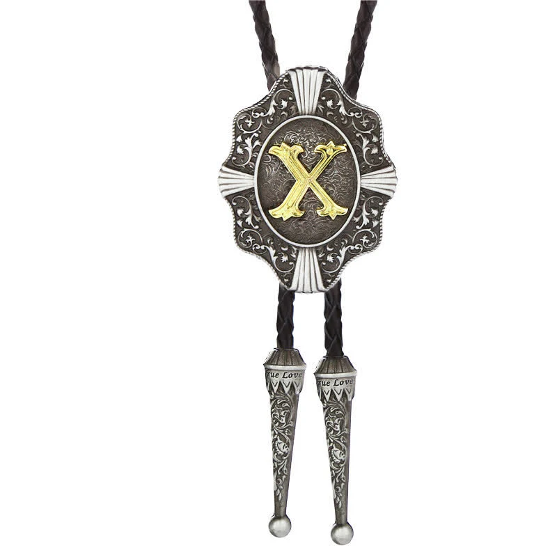 Intricate Filigree Design Initial Letter A To Z Bolo Tie - Image 25