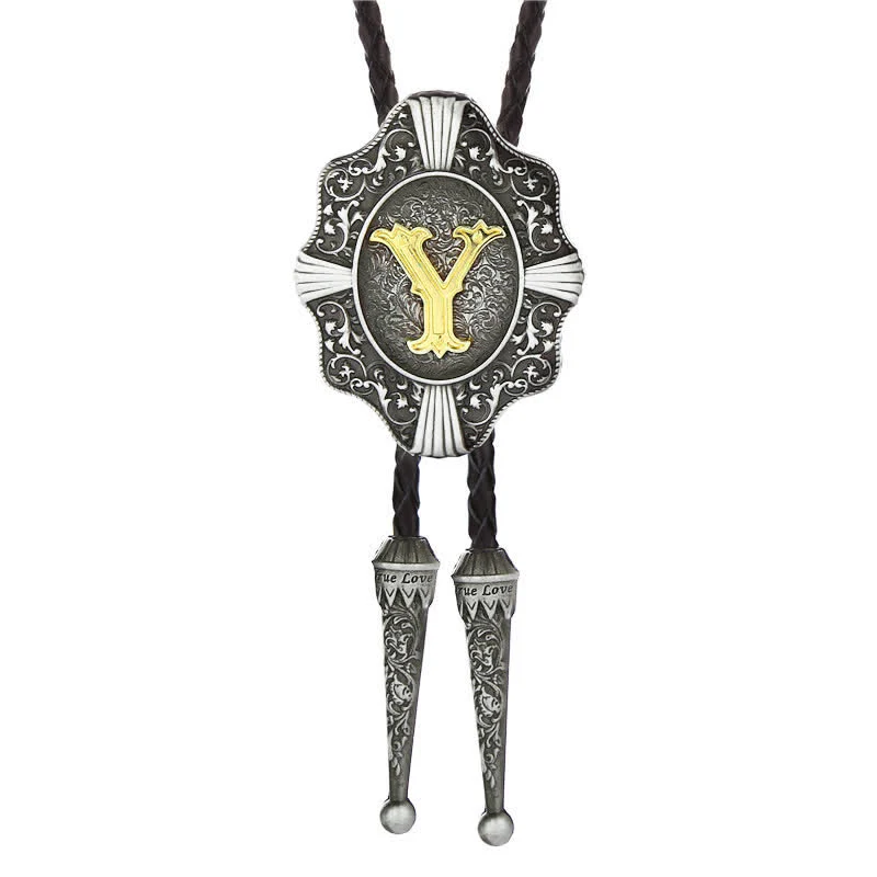 Intricate Filigree Design Initial Letter A To Z Bolo Tie - Image 26
