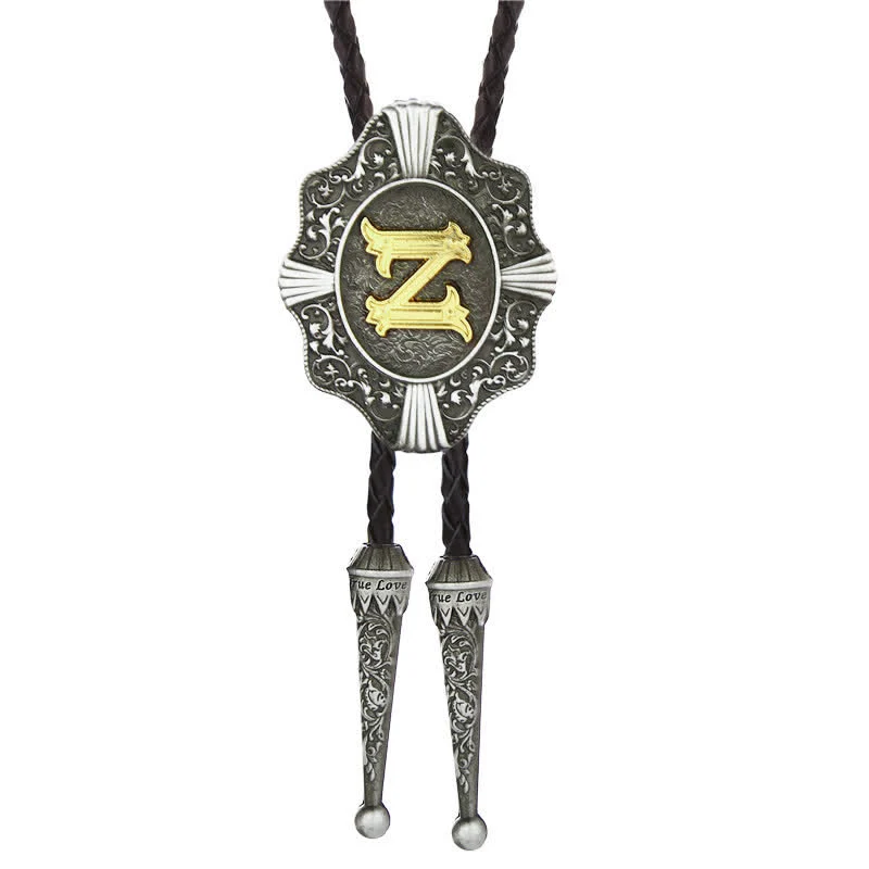 Intricate Filigree Design Initial Letter A To Z Bolo Tie - Image 27