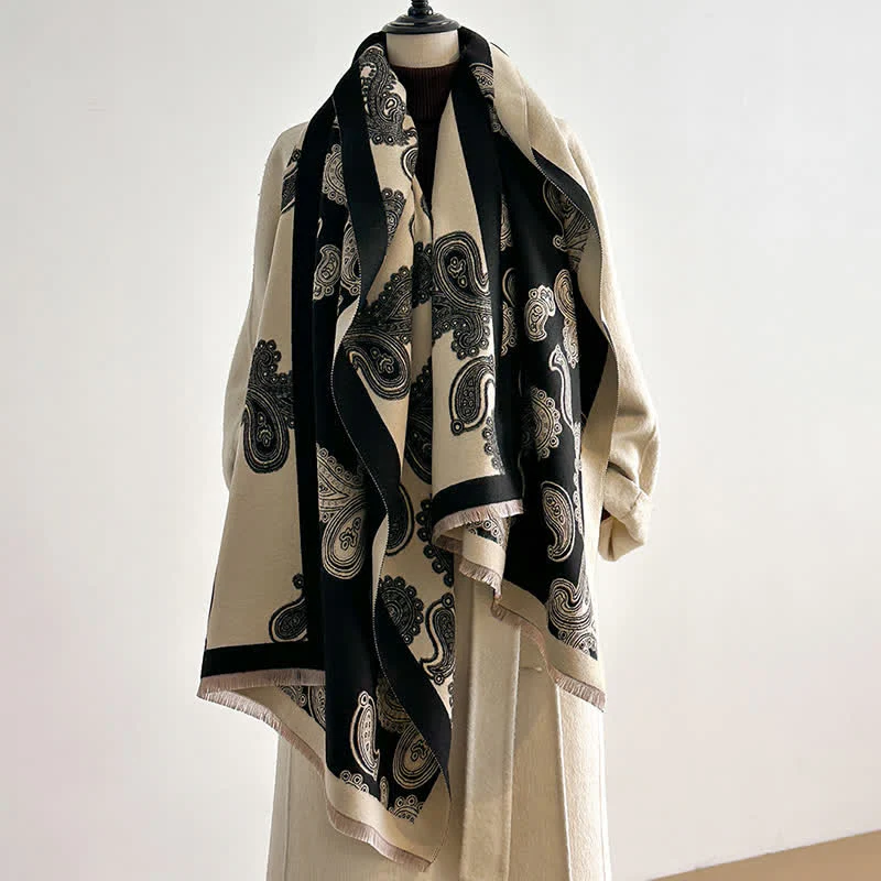 Intricate Paisley Pattern Double Sided Warm Scarf - Image 4