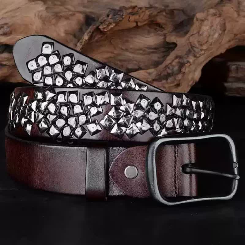Irregular Arrangement Bright Pyramid Rivets Leather Belt - Image 7