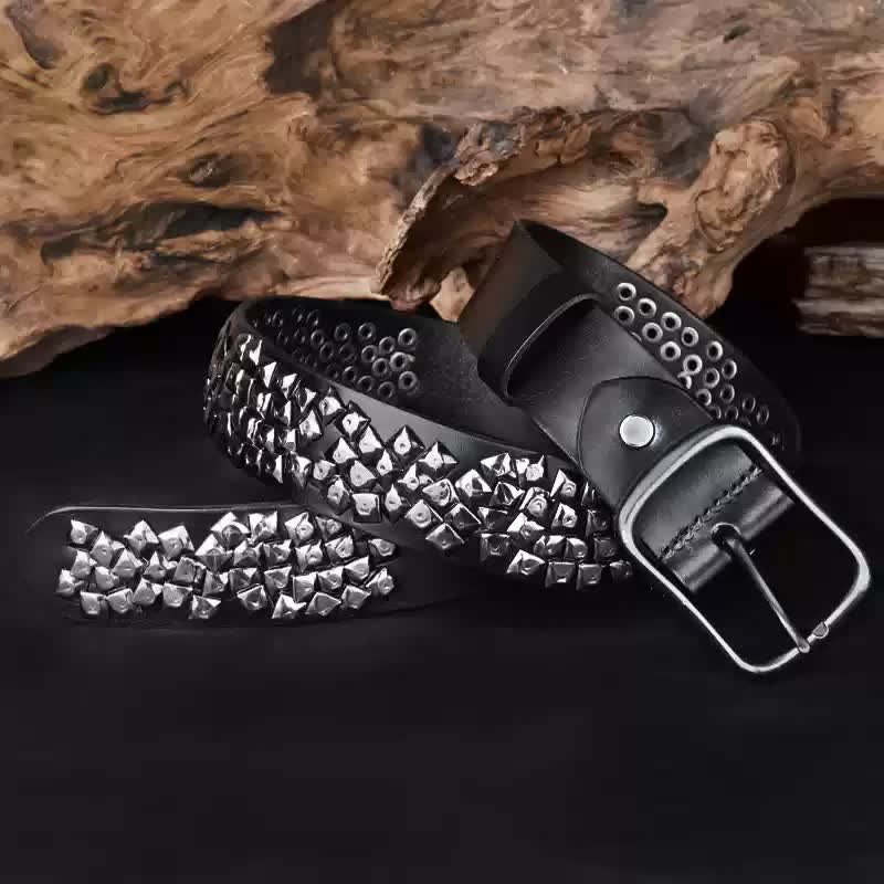Irregular Arrangement Bright Pyramid Rivets Leather Belt - Image 8
